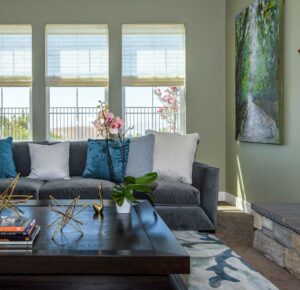 raashi-design-walnut-creek-ca-window-treatments-to-enhance-design-welcoming-living-room-wiht-grey-sectional-and-three-windows-with-roman-shades