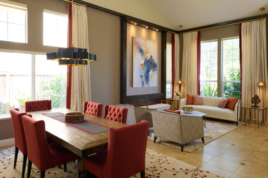 turnkey-residential-interior-design-san-ramon-ca-open-vs-closed-floor-plans-open-layout-dining-and-living-high-ceilings-red-accent-color-modern